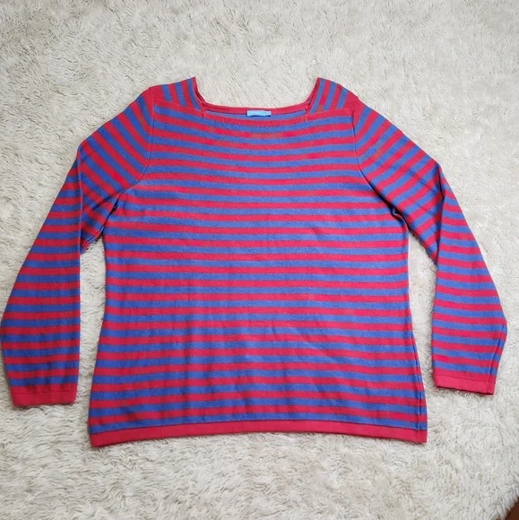 J. MCLAUGHLIN Caitlin Long Sleeve Boatneck Striped Sweater Shirt Red & Blue XL - Picture 3 of 9